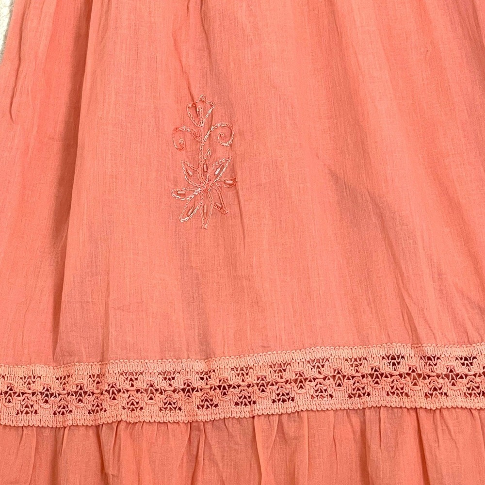 Jane Ashley Maxi Dress Womens M Orange Excellent Tiered Embroidered Boho Cotton - Picture 14 of 15